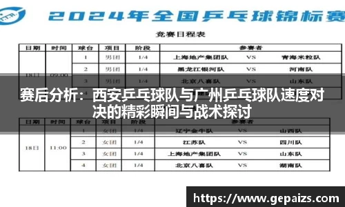 赛后分析：西安乒乓球队与广州乒乓球队速度对决的精彩瞬间与战术探讨