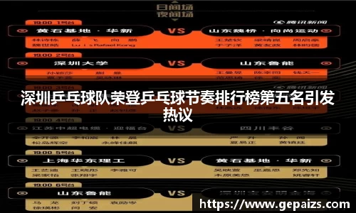 深圳乒乓球队荣登乒乓球节奏排行榜第五名引发热议
